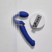 Синий безремневой страпон Multi Orgasm Bendable Strap-On size XL с клиторальной стимуляцией - Strap-on-me - купить с доставкой в Жуковском