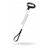 Черный узкий однослойный ошейник с серебристым поводком-цепочкой - Pecado - купить с доставкой в Жуковском