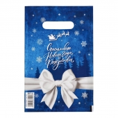 Сине-белый подарочный новогодний пакет с вырубной ручкой (20х30 см) - Сима-Ленд - купить с доставкой в Жуковском