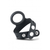 Черное эрекционное кольцо с подхватом мошонки на кнопках VS6 - Blush Novelties - в Жуковском купить с доставкой