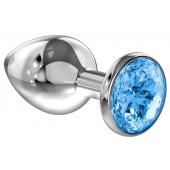 Большая серебристая анальная пробка Diamond Light blue Sparkle Large с голубым кристаллом - 8 см. - Lola Games - купить с доставкой в Жуковском
