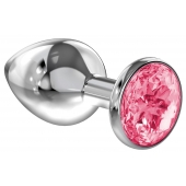 Большая серебристая анальная пробка Diamond Pink Sparkle Large с розовым кристаллом - 8 см. - Lola Games - купить с доставкой в Жуковском