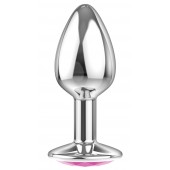 Малая серебристая анальная пробка Diamond Pink Sparkle Small с розовым кристаллом - 7 см. - Lola Games - купить с доставкой в Жуковском