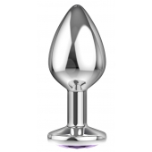 Большая серебристая анальная пробка Diamond Purple Sparkle Large с фиолетовым кристаллом - 8 см. - Lola Games - купить с доставкой в Жуковском