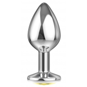 Большая серебристая анальная пробка Diamond Yellow Sparkle Large с жёлтым кристаллом - 8 см. - Lola Games - купить с доставкой в Жуковском