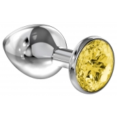 Большая серебристая анальная пробка Diamond Yellow Sparkle Large с жёлтым кристаллом - 8 см. - Lola Games - купить с доставкой в Жуковском
