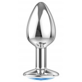 Малая серебристая анальная пробка Diamond Light blue Sparkle Small с голубым кристаллом - 7 см. - Lola Games - купить с доставкой в Жуковском