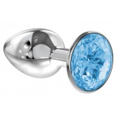 Малая серебристая анальная пробка Diamond Light blue Sparkle Small с голубым кристаллом - 7 см. - Lola Games - купить с доставкой в Жуковском