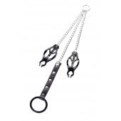 Черно-серебристые зажимы для сосков с кольцом для пениса TOYFA Metal - ToyFa - купить с доставкой в Жуковском