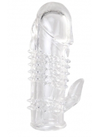 Прозрачная гелевая насадка с шипами и клиторальным отростком - 13 см. - Toyfa Basic - в Жуковском купить с доставкой