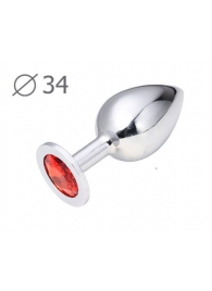 Коническая серебристая анальная втулка с красным кристаллом - 8,2 см. - Anal Jewelry Plug - купить с доставкой в Жуковском