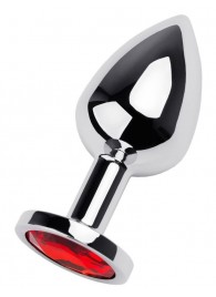 Серебристая коническая анальная пробка с красным кристаллом - 8 см. - ToyFa - купить с доставкой в Жуковском