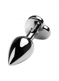 Серебристая коническая анальная пробка с красным кристаллом-сердечком - 7 см. - ToyFa - купить с доставкой в Жуковском