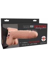 Телесный перезаряжаемый вибрострапон 7  Hollow Rechargeable Strap-on with Balls - 20,3 см. - Pipedream - купить с доставкой в Жуковском