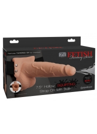 Телесный полый страпон с имитацией эякуляции 7.5  Hollow Squirting Strap-On with Balls Flesh - 21,6 см. - Pipedream - купить с доставкой в Жуковском
