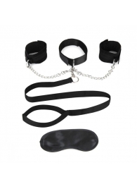 Чёрный ошейник с наручниками и поводком Collar Cuffs   Leash Set - Lux Fetish - купить с доставкой в Жуковском