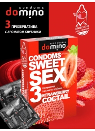 Презервативы для орального секса DOMINO Sweet Sex с ароматом клубничного коктейля  - 3 шт. - Domino - купить с доставкой в Жуковском
