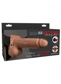 Кофейный перезаряжаемый вибрострапон 7  Hollow Rechargeable Strap-on with Balls - 20,3 см. - Pipedream - купить с доставкой в Жуковском