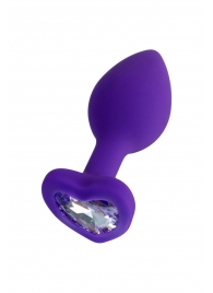 Фиолетовая анальная втулка Diamond Heart с прозрачным кристаллом - 7 см. - ToyFa - купить с доставкой в Жуковском