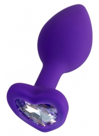 Фиолетовая анальная втулка Diamond Heart с прозрачным кристаллом - 7 см. - ToyFa - купить с доставкой в Жуковском