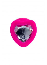 Розовая анальная втулка Diamond Heart с прозрачным кристаллом - 9,5 см. - ToyFa - купить с доставкой в Жуковском