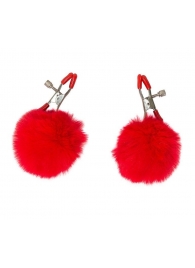 Зажимы на соски Angelic с красными меховыми шариками - Lola Games - купить с доставкой в Жуковском