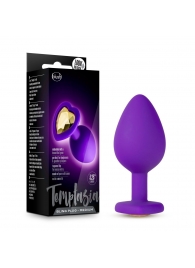Фиолетовая анальная пробка Bling Plug Medium с золотистым стразом - 8,3 см. - Blush Novelties - купить с доставкой в Жуковском