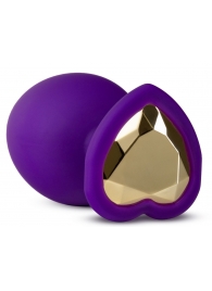 Фиолетовая анальная пробка Bling Plug Large с золотистым стразом - 9,5 см. - Blush Novelties - купить с доставкой в Жуковском