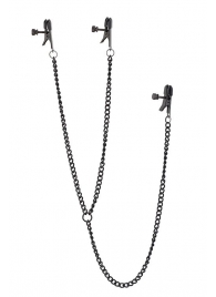 Черные зажимы на соски и клитор на цепочке DELUXE NIPPLE   CLIT CLAMPS - Dream Toys - купить с доставкой в Жуковском