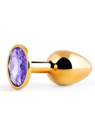 Золотистая анальная пробка с фиолетовым стразом - 7,2 см. - Anal Jewelry Plug - купить с доставкой в Жуковском