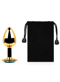 Золотистая анальная пробка с голубым стразом - 7,2 см. - Anal Jewelry Plug - купить с доставкой в Жуковском