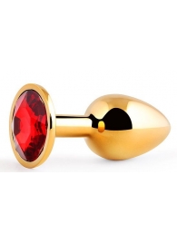 Золотистая анальная пробка с красным стразом - 7,2 см. - Anal Jewelry Plug - купить с доставкой в Жуковском
