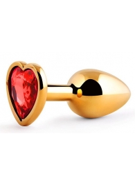 Золотистая анальная пробка с красным стразом-сердечком - 7 см. - Anal Jewelry Plug - купить с доставкой в Жуковском