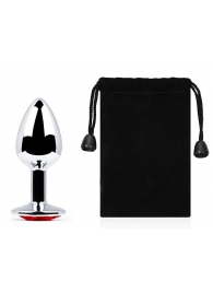 Серебристая анальная пробка с красным стразом - 7,2 см. - Anal Jewelry Plug - купить с доставкой в Жуковском