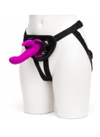 Лиловый страпон Rechargeable Vibrating Strap-On Harness Set - 17,6 см. - Happy Rabbit - купить с доставкой в Жуковском