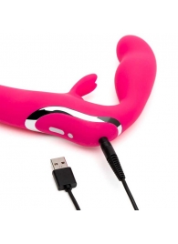 Ярко-розовый безремневой страпон Rechargeable Vibrating Strapless Strap-On - Happy Rabbit - купить с доставкой в Жуковском