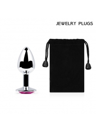 Серебристая анальная пробка с малиновым кристаллом - 7,2 см. - Anal Jewelry Plug - купить с доставкой в Жуковском