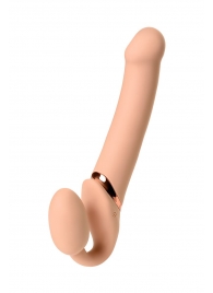 Телесный безремневой вибрострапон Vibrating Bendable Strap-On L - Strap-on-me - купить с доставкой в Жуковском