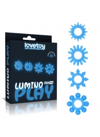 Набор из 4 голубых, светящихся в темноте эрекционных колец Lumino Play - Lovetoy - в Жуковском купить с доставкой