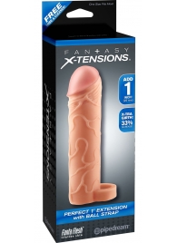 Телесная насадка с кольцом Perfect 1 Extension with Ball Strap - 17 см. - Pipedream - в Жуковском купить с доставкой