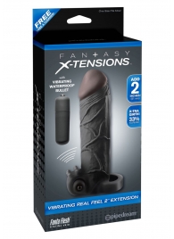 Чёрная вибронасадка с кольцом Vibrating Real Feel 2 Extension - 16 см. - Pipedream - в Жуковском купить с доставкой