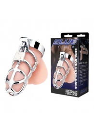 Серебристая металлическая клетка для члена с замком Enslave Cock Cage - BlueLine - купить с доставкой в Жуковском