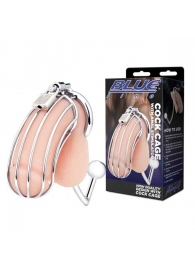 Серебристая металлическая клетка с анальным стимулятором Cock Cage - BlueLine - купить с доставкой в Жуковском