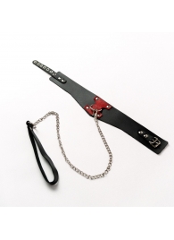 Черный широкий ошейник с красным декором и поводком - Crazy Handmade - купить с доставкой в Жуковском