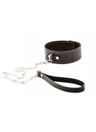 Черный широкий ошейник с красной строчкой и поводком - Crazy Handmade - купить с доставкой в Жуковском