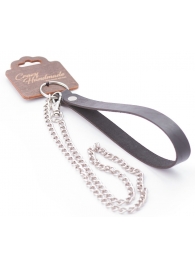 Серебристый металлический поводок с кожаной черной ручкой - 80 см. - Crazy Handmade - купить с доставкой в Жуковском