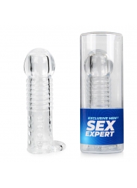 Прозрачная рельефная насадка-реалистик с петлей для мошонки - 13,5 см. - Sex Expert - в Жуковском купить с доставкой