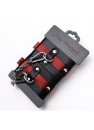 Черно-красные кожаные наручники на металлической сцепке - Crazy Handmade - купить с доставкой в Жуковском