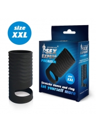 Черная открытая насадка на пенис с кольцом для мошонки XXL-size - 9,4 см. - Sex Expert - в Жуковском купить с доставкой