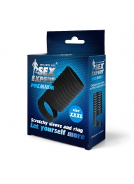 Черная открытая насадка на пенис с кольцом для мошонки XXXL-size - 9,9 см. - Sex Expert - в Жуковском купить с доставкой